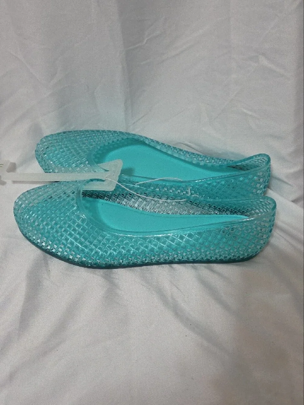 Teal Translucent Jelly Shoes Woven Flats, Size 11, Memory Foam Insoles, New